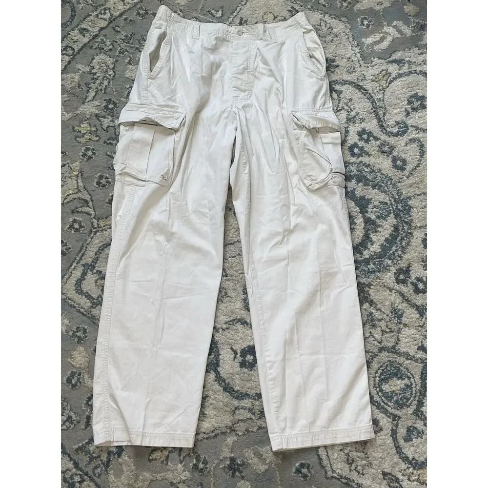 J.Crew Mens Cargo Pants 32x31 White Cotton Military Utility Straight Casual